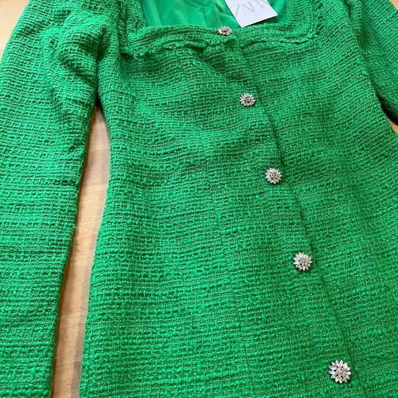 Zara green tweed dress size XS - Picture 6 of 9